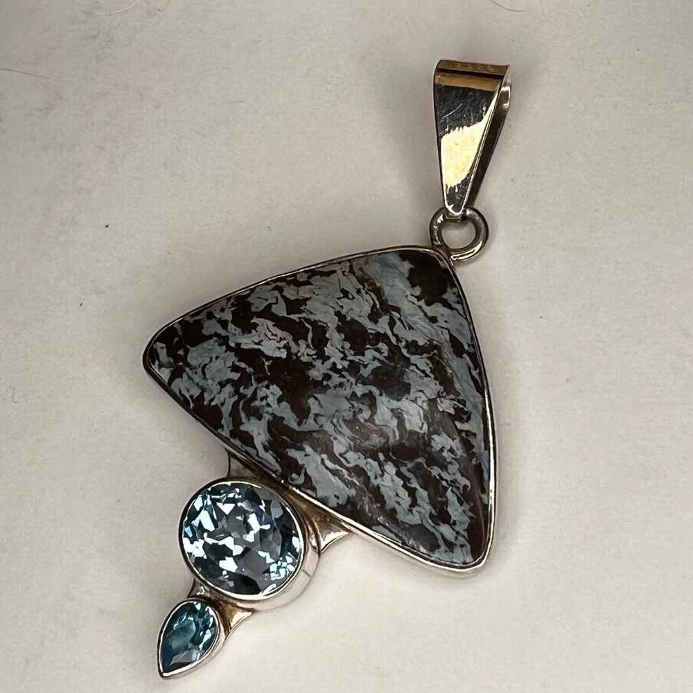 Charles Albert sterling silver Jasper blue topaz pendant - Picture 2 of 6